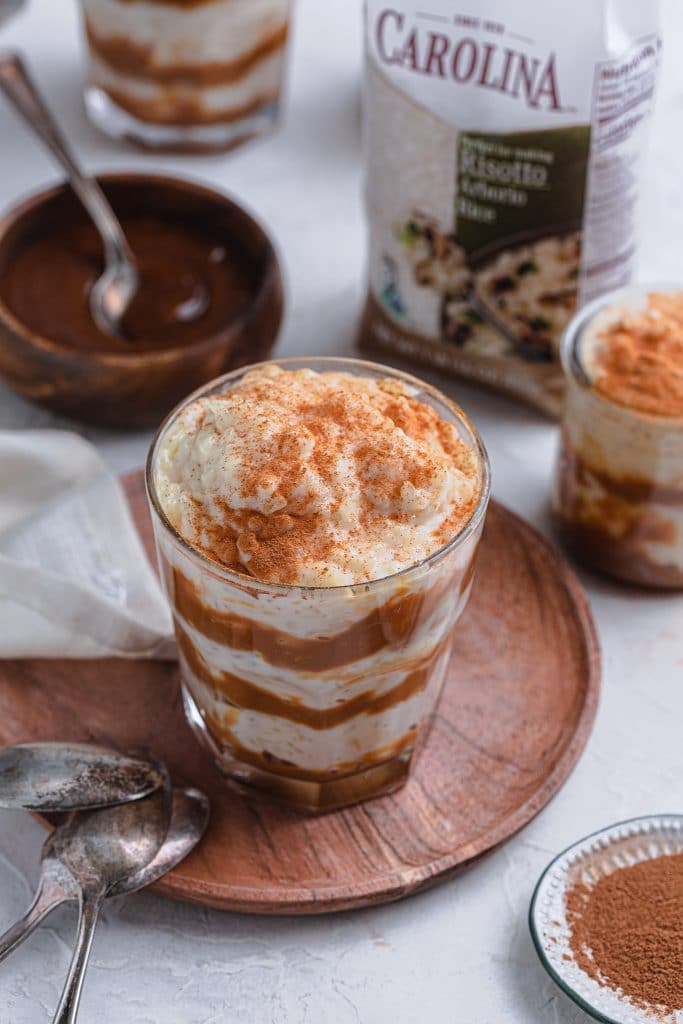 A serving of dulce de Leche rice pudding.