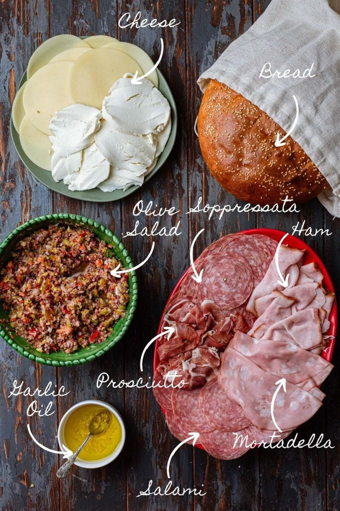 Photo of the Muffuletta ingredients.