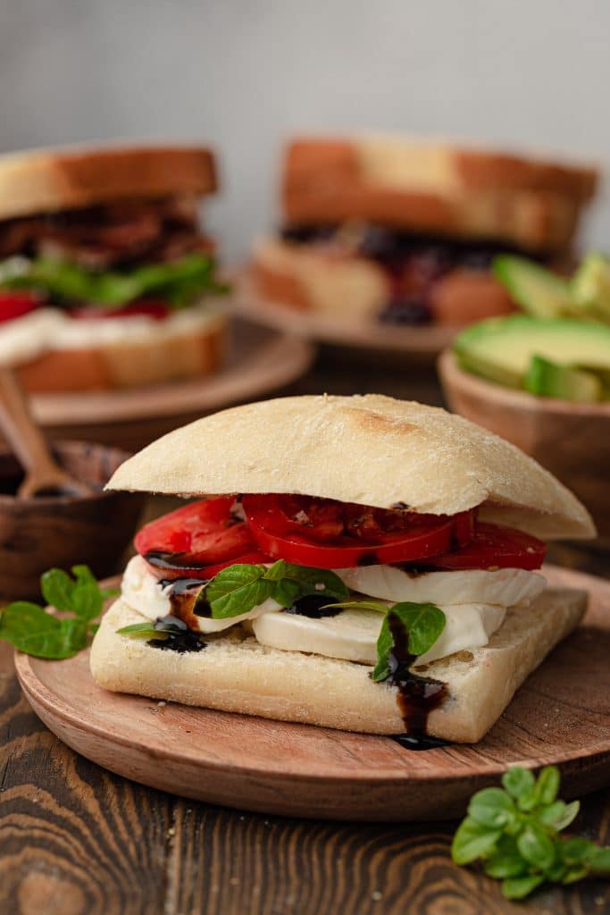 A Caprese sandwich on ciabatta.