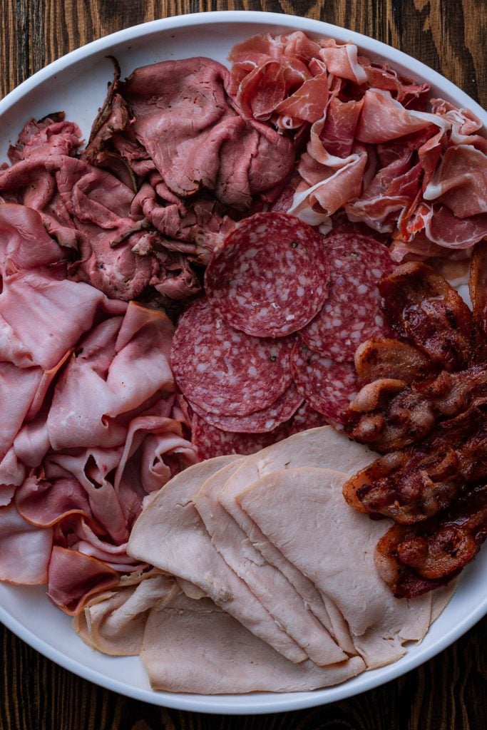 A platter with charcuterie.