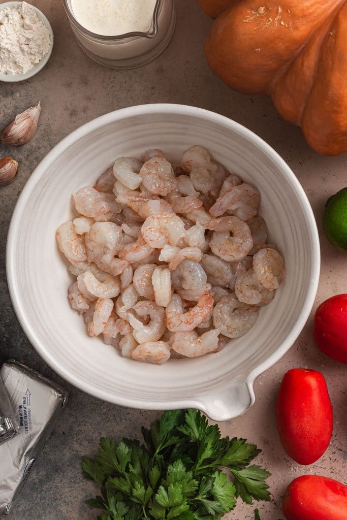 Thawed shrimp in a bowl.