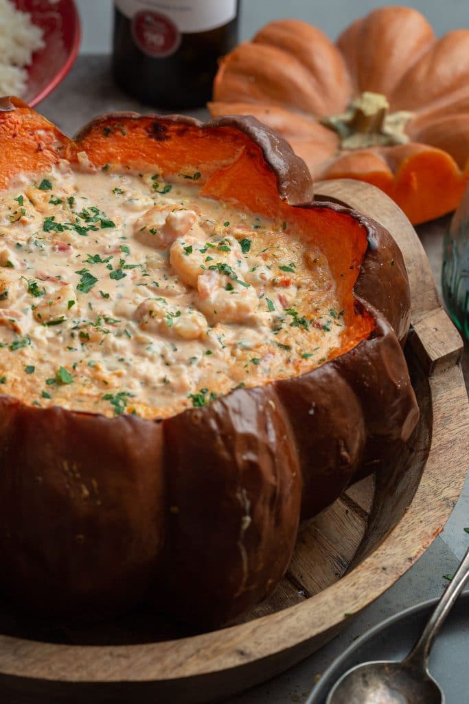 Shrimp stew inside a pumpkin (Camarão na Moranga in Portuguese).