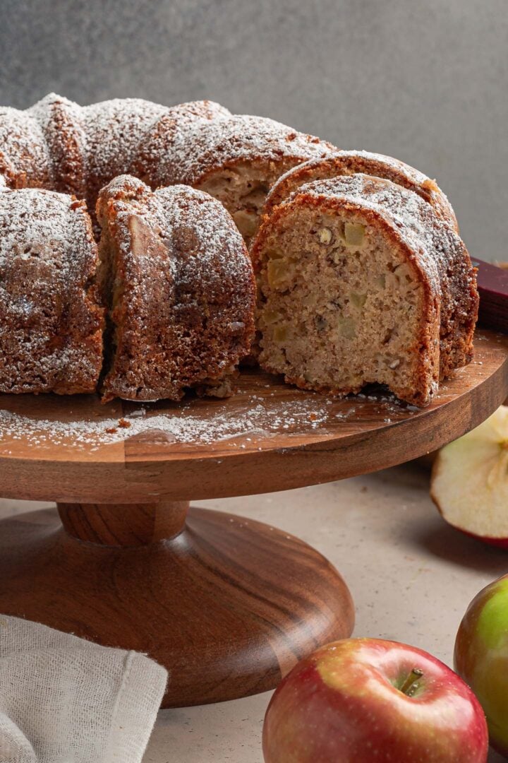 A close up photo of the apple cake.