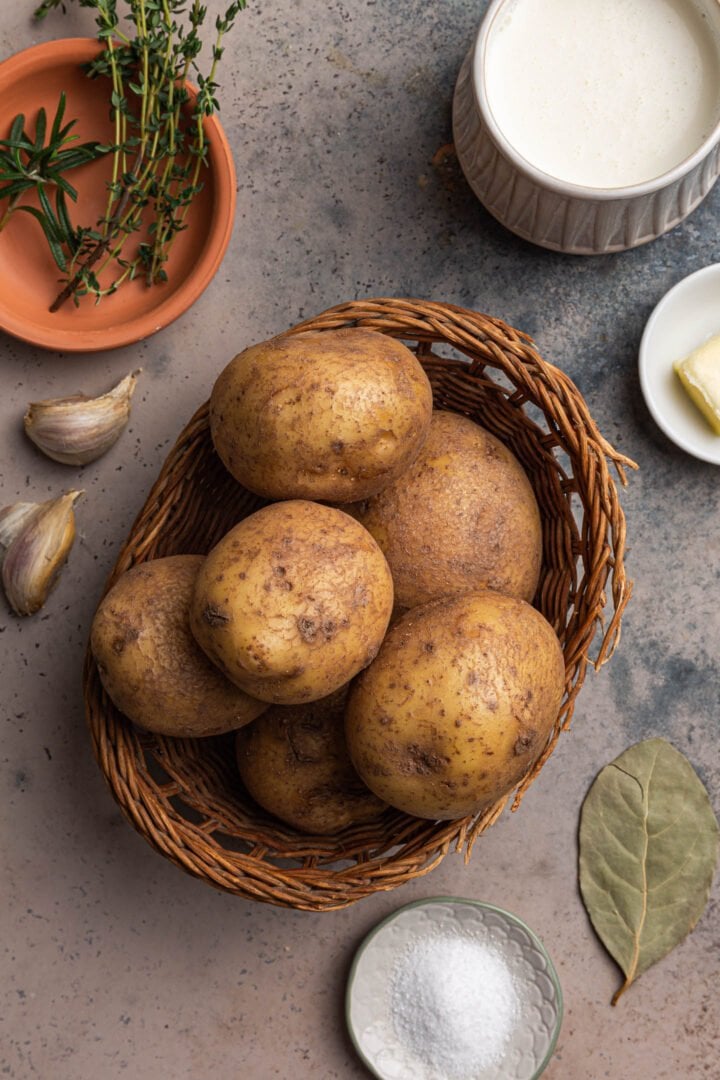 A photo of Yukon Gold potatoes plus some of the other ingredients.