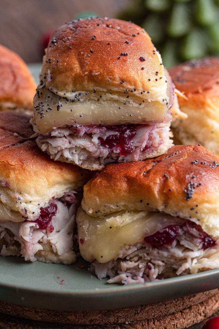 A stack of turkey cranberry sliders.