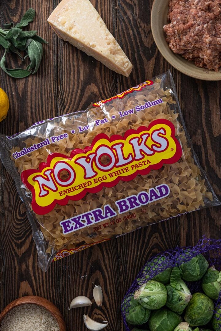 A package of No Yolks extra-broad.