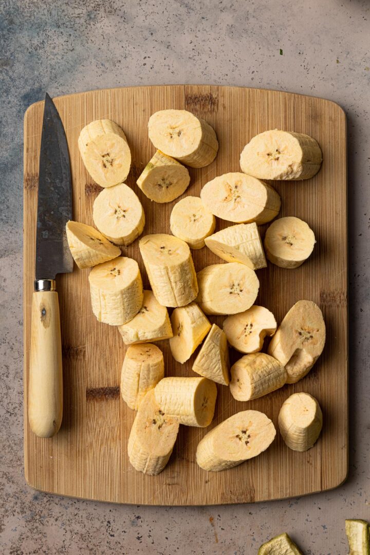 Plantain slices for tostones.