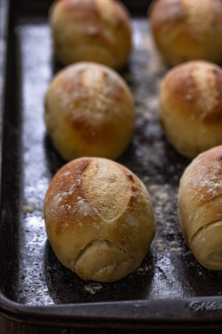 A close up shot of one Brazilian bread roll.
