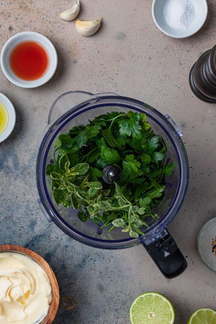 Herbs in food processor