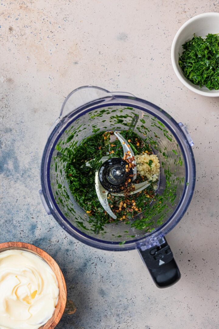 Chopped herbs with seasonings.