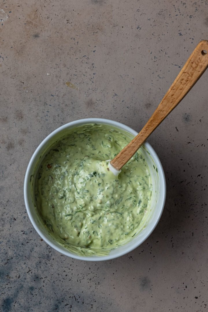 Chimichurri mayo in a bowl.