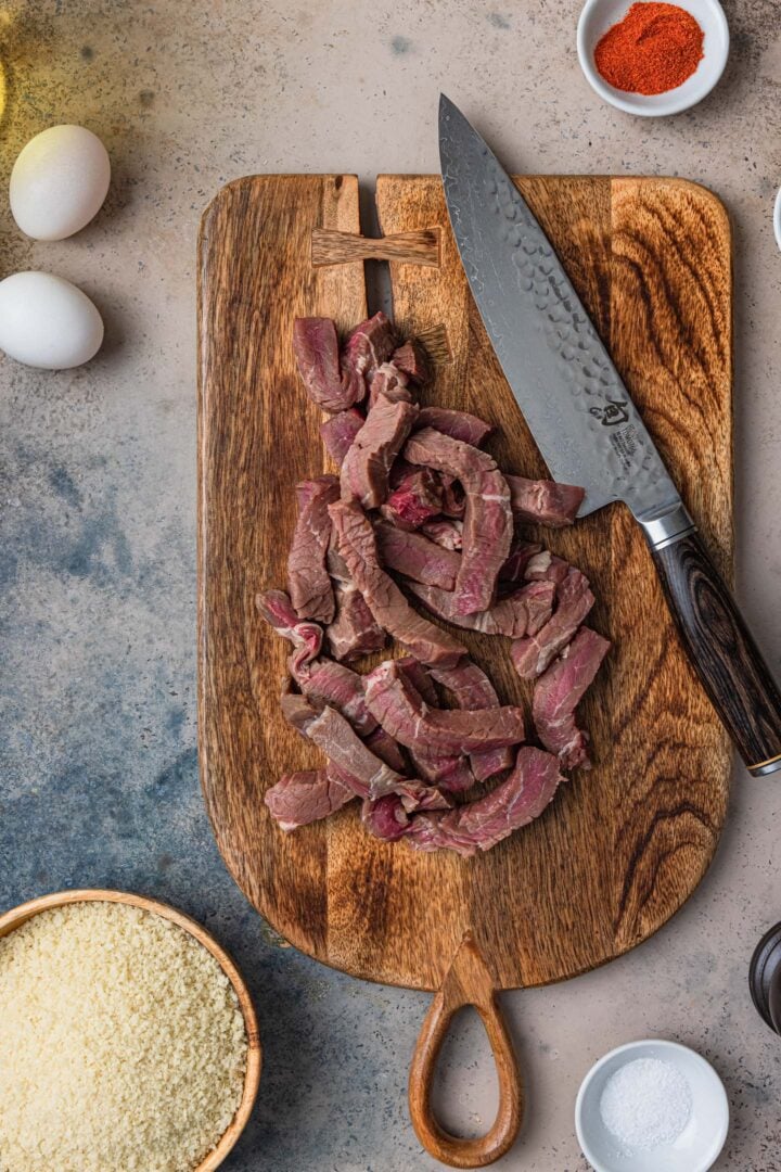 Sirloin steak cut in finger shape for finger steaks.