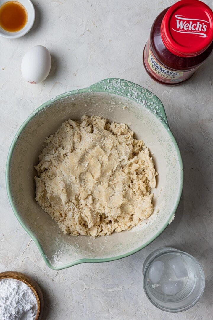 Mixing the pie dough.