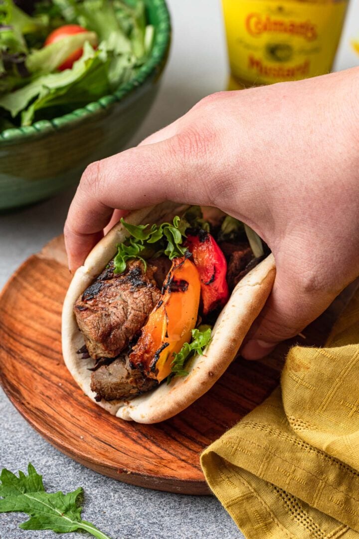 A steak kabob gyro.