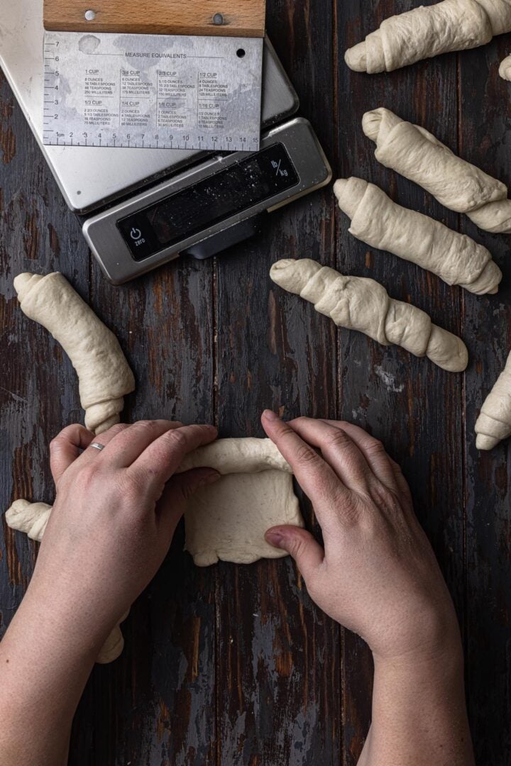 Rolling the dough for the fist shaping.