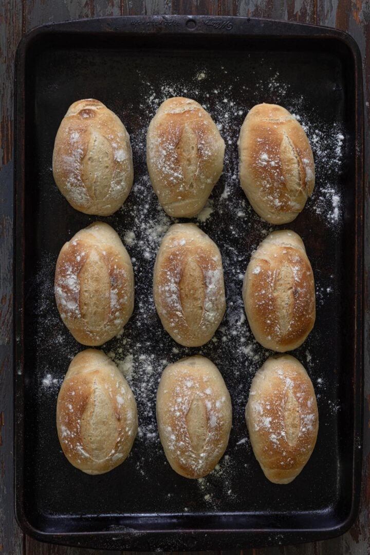 Pão francês after it's been baked.