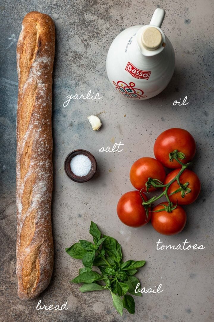 A photo of the ingredients to make bruschetta.