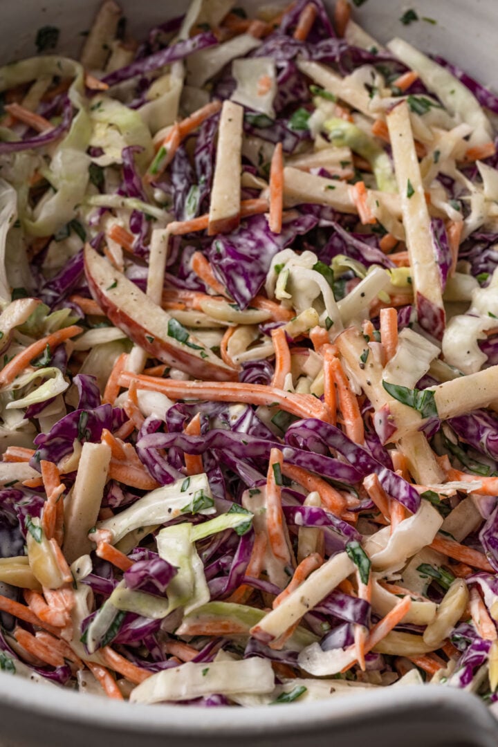 Close up of apple coleslaw.