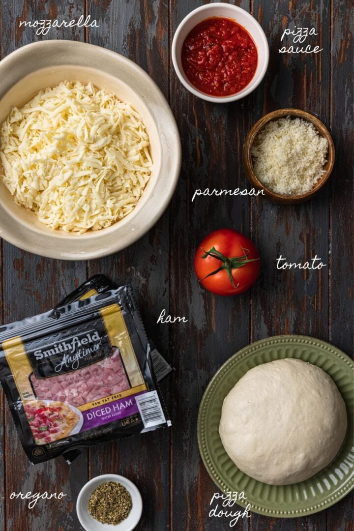 A photo of all the ingredients to make this calzone recipe.