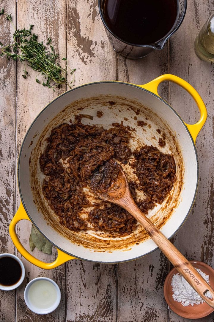 A pot of caramelized onions.