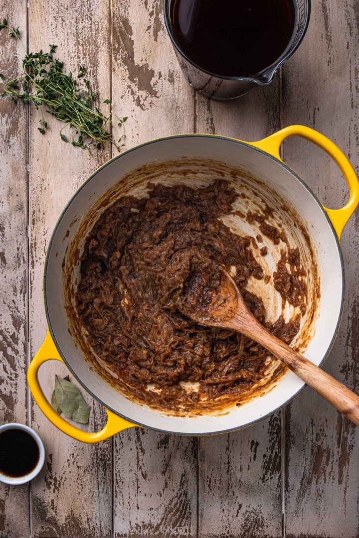 Caramelized onions thickened with flour.