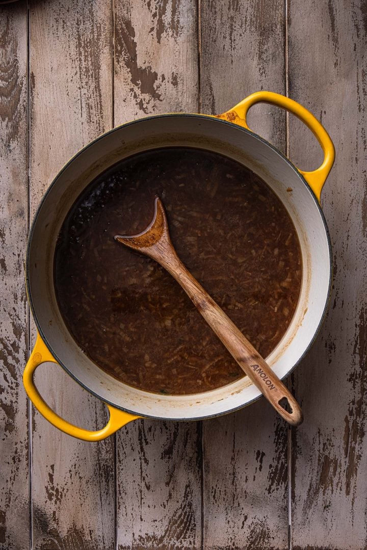 A pot of onion soup.