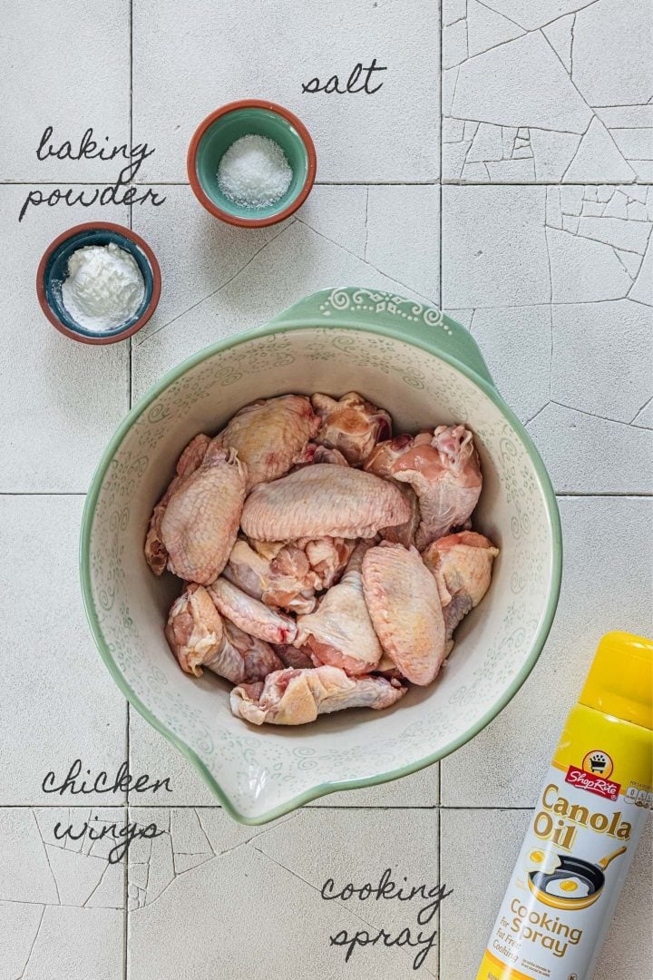 A photo of the ingredients to make this air fryer chicken wings recipe.