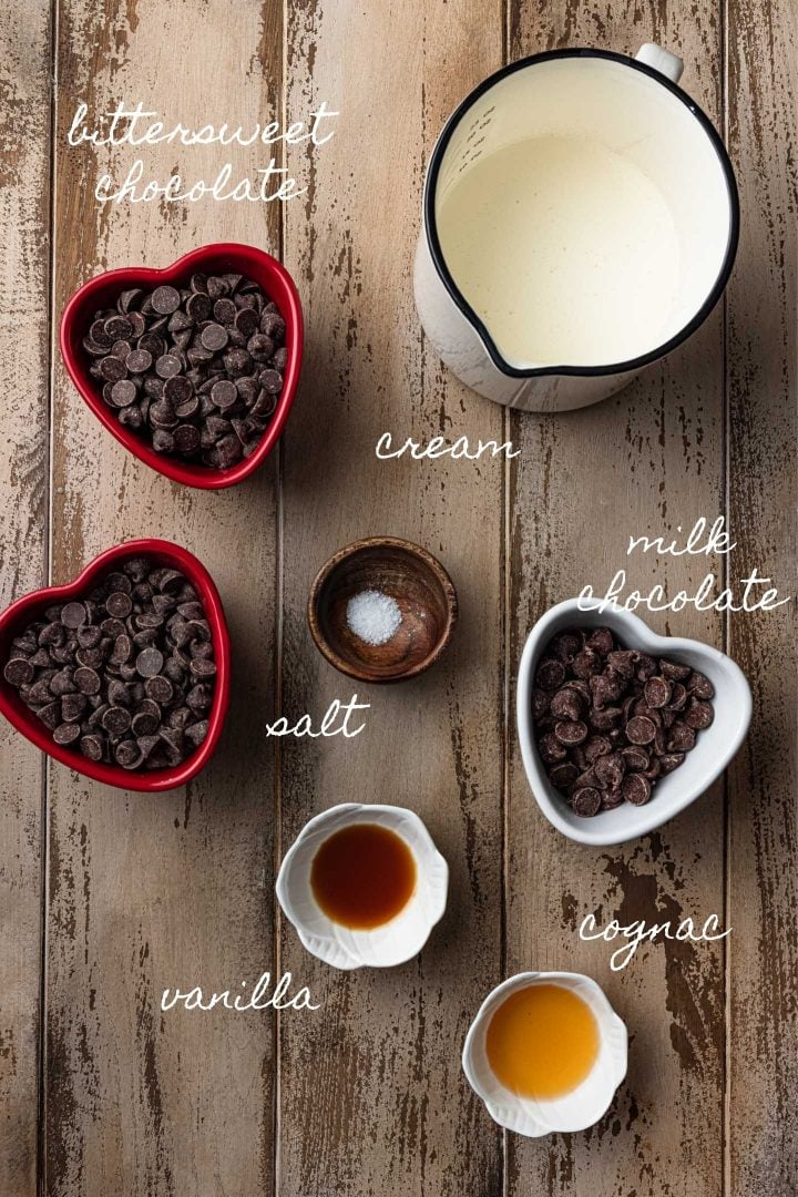 A photo of all the ingredients needed to make this chocolate fondue recipe.