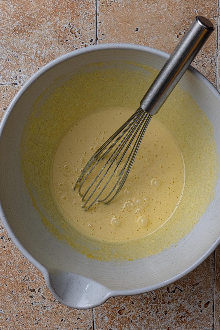 Yolks and sugar whisked together.