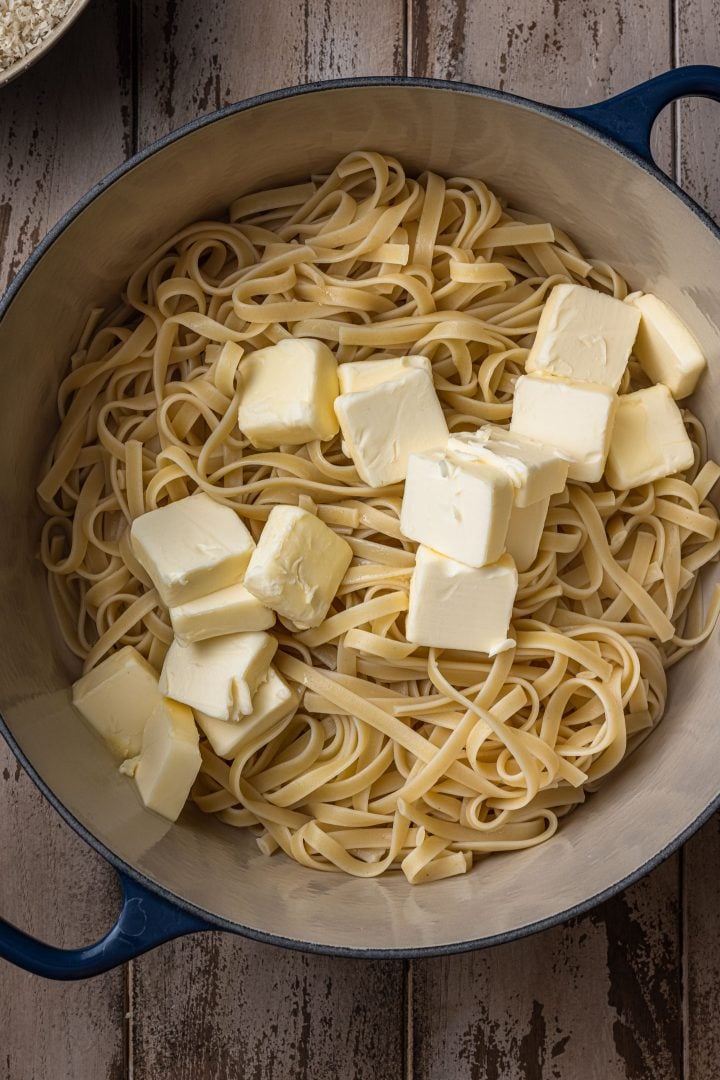 Pasta and sliced butter.
