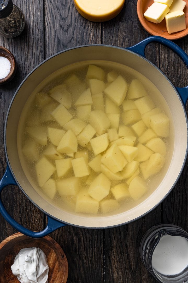 Potatoes cooking in salted water.