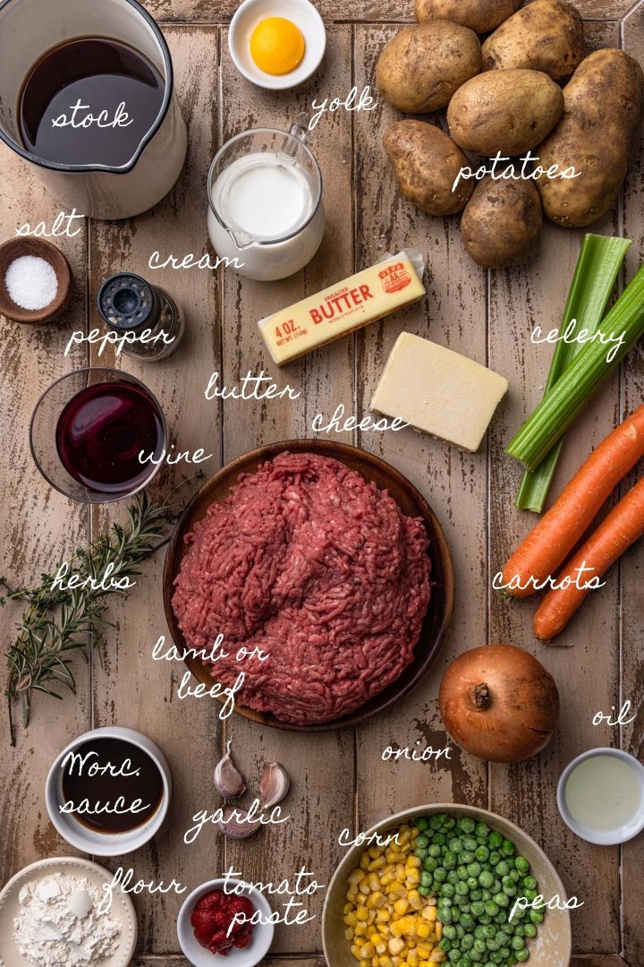 A photo of all the ingredients needed to make this shepherd's pie recipe.