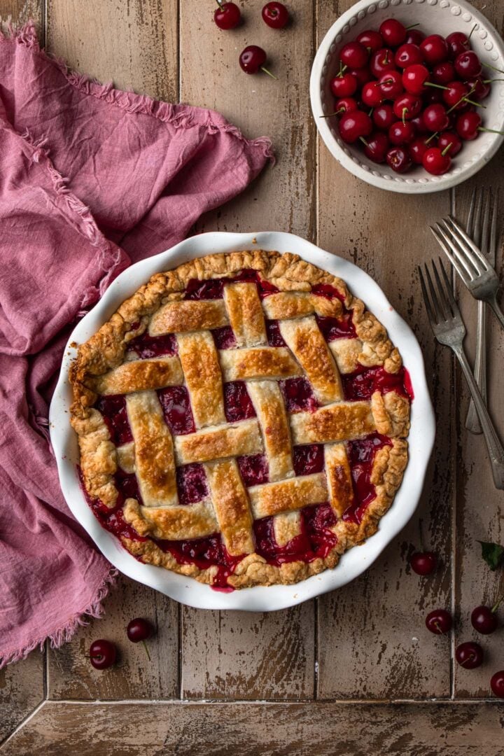 A freshly baked sour cherry pie.