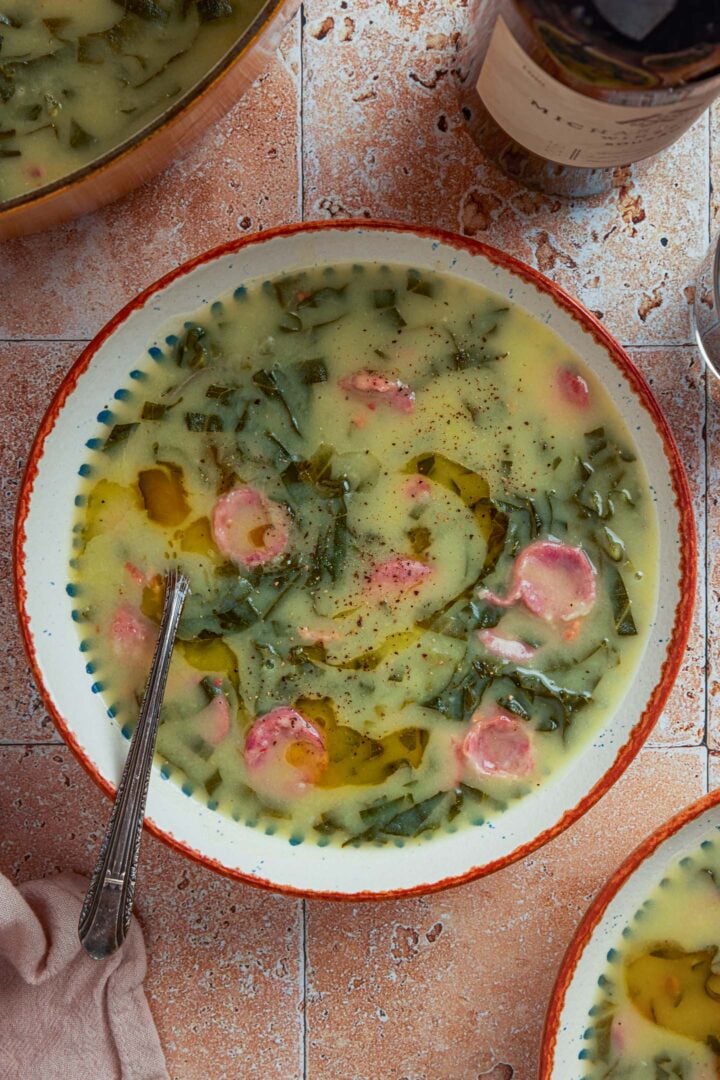A bowl of caldo verde soup.