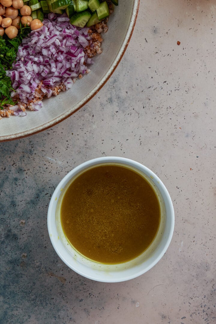 A small bowl with the vinaigrette.