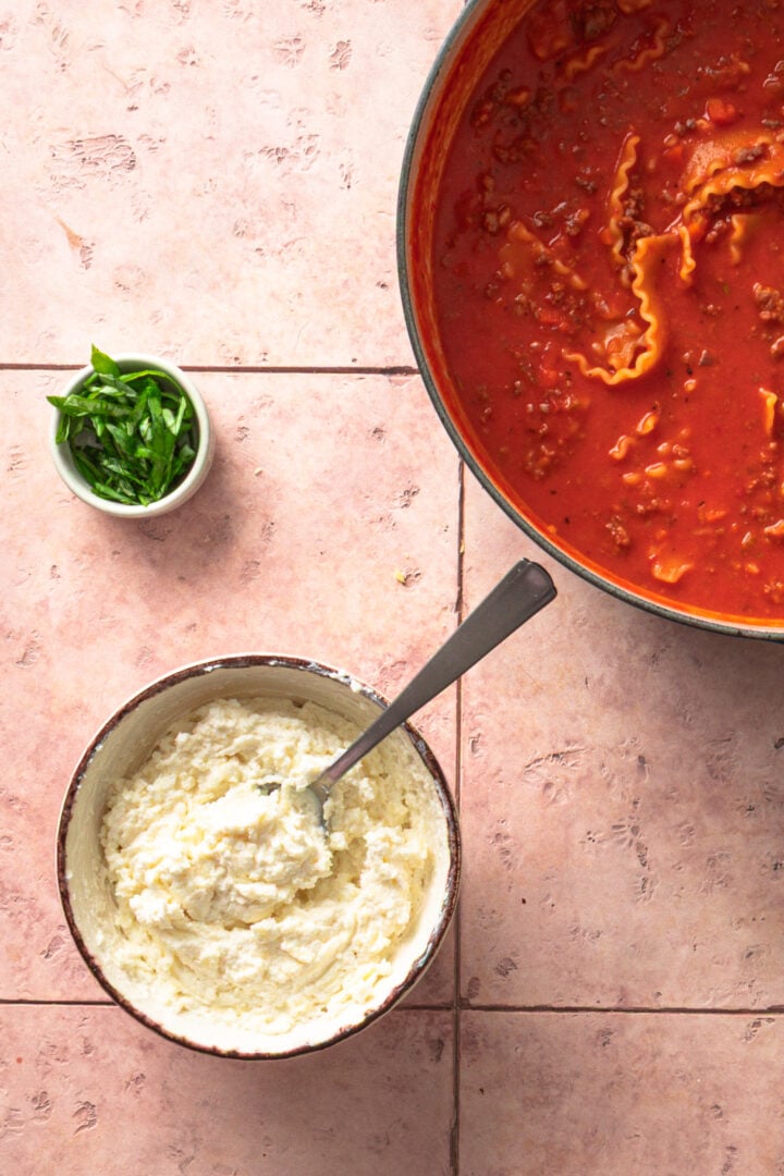 Ricotta, mozzarella, and Parmesan mixed for topping