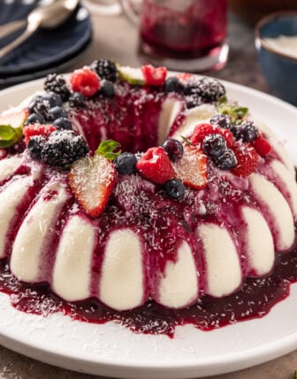 Coconut Flan with Berry Sauce (Brazilian Manjar Branco)