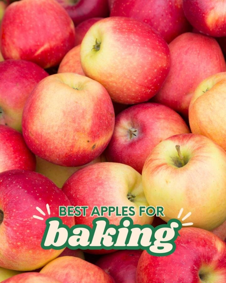 A photo of red and yellow apples with the text "best apples for baking".